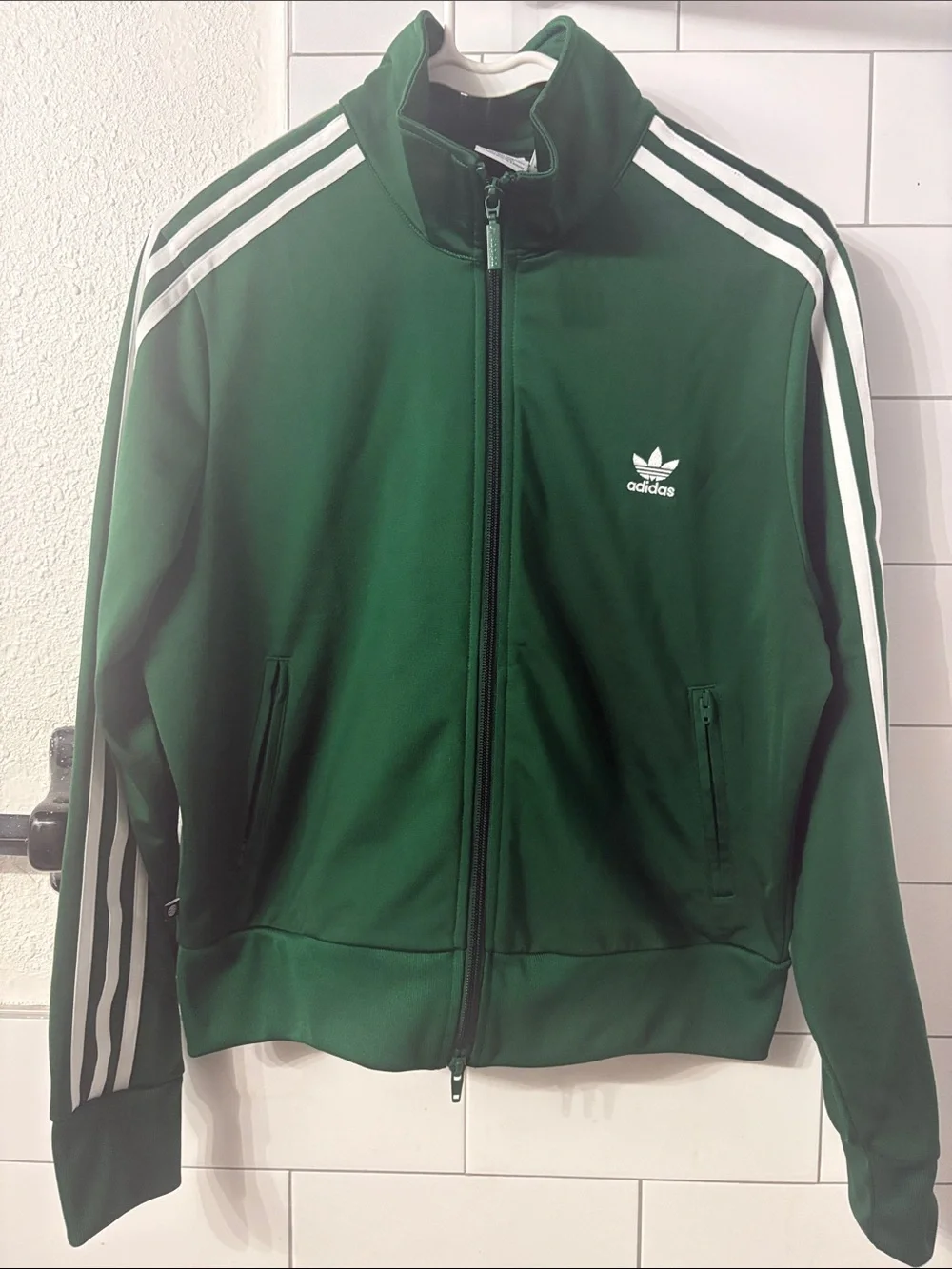 Adidas Original Firebird Forest Green Track Jacket with White Stripes